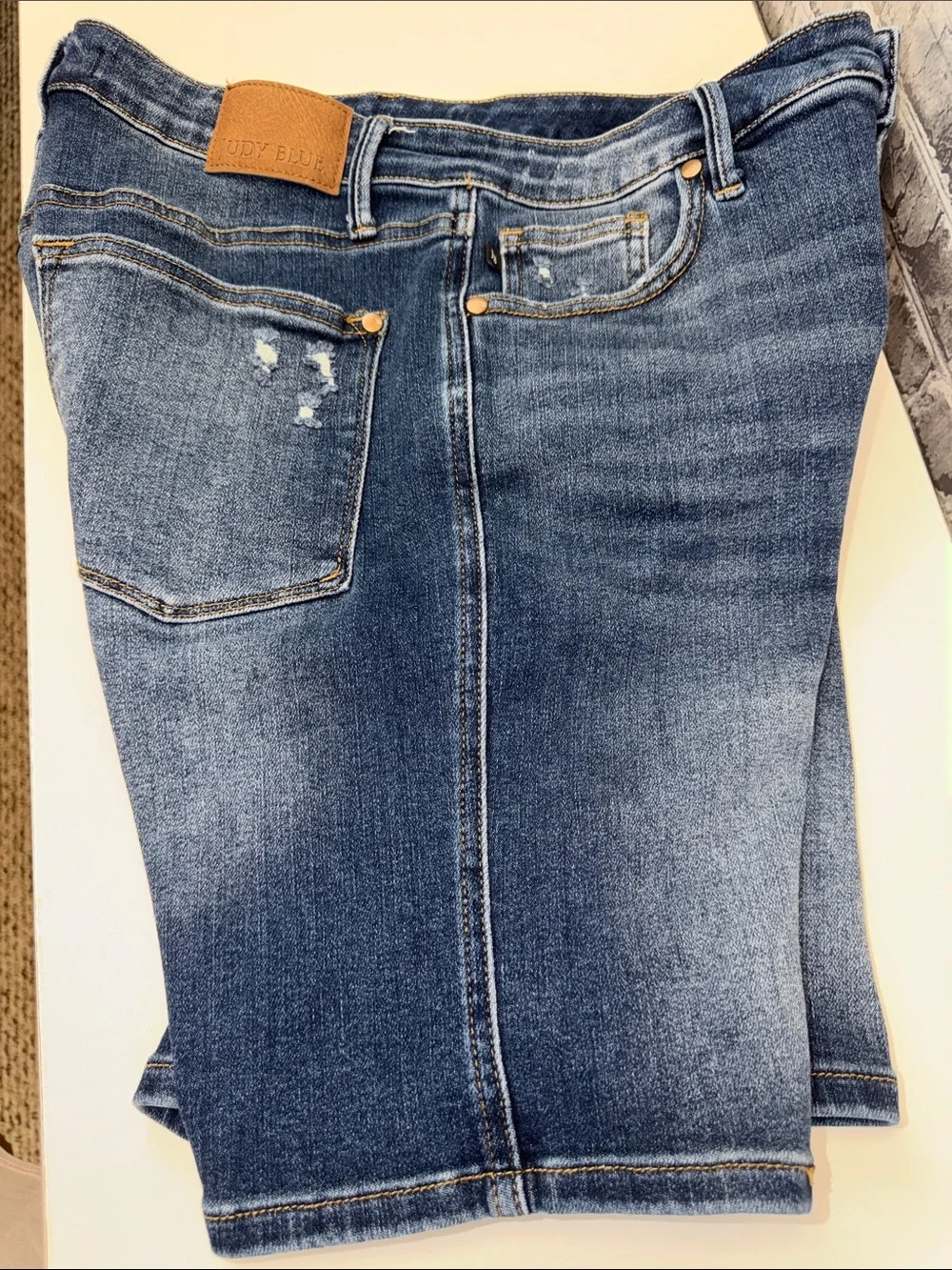 Judy Blue Medium Wash Distressed Back‎ Pocket Jean Shorts